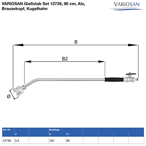 Gießstab VARIOSAN Set 12739, 90 cm, Alu, Brausekopf, Kugelhahn