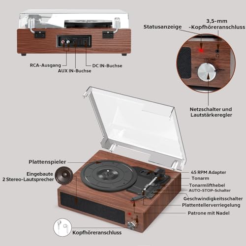 Plattenspieler Bluetooth FYDEE Plattenspieler, Vinyl