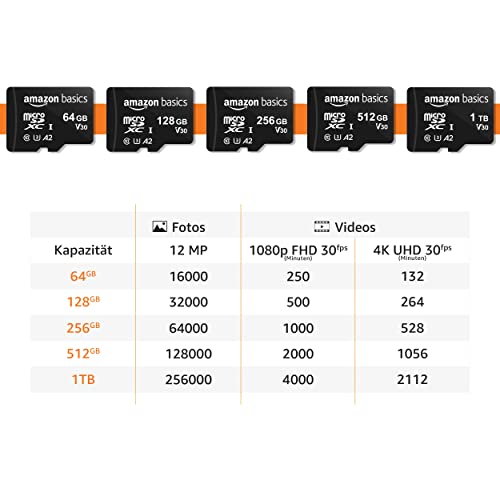 microSD (512 GB) Amazon Basics MicroSDXC, 512 GB, mit SD Adapter