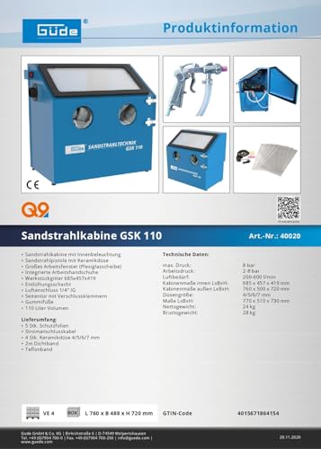 Sandstrahlkabine Güde GSK 110 LTR.