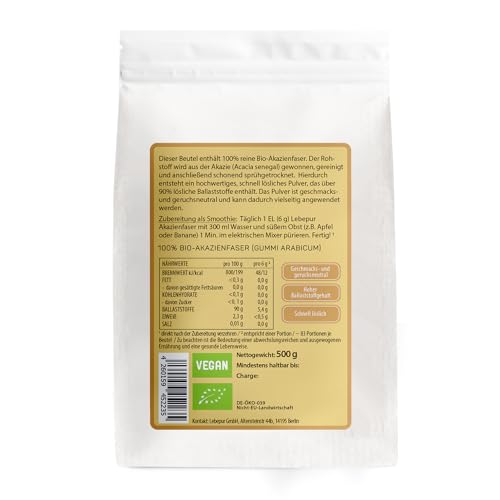 Akazienfaser Lebepur BIO vegan 500g, 90% Ballaststoffe