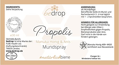 Propolis-Spray bedrop Propolis Halsspray, Manuka Honig & Anis