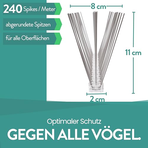 Taubenabwehr riijk 3 Meter Balkon Spikes vormontiert, Rostfreie