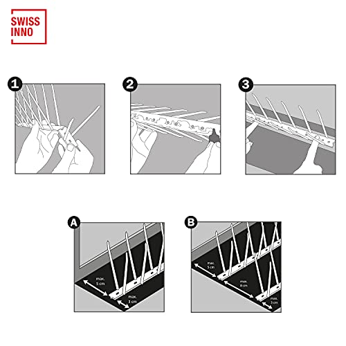 Taubenabwehr SWISSINNO -Spikes 300cm, Vogelabwehr 9x Spikes