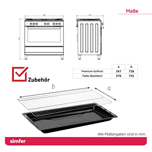 Gasherd mit Gasbackofen Simfer FS 9031-1 Schwarz, 90 cm