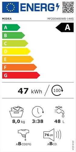 Waschmaschine energiesparend Midea MF200W80WB-14AS, 8KG