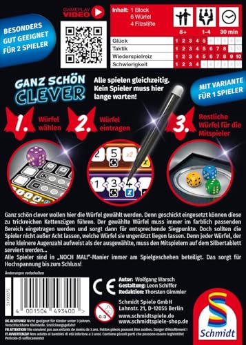 Würfelspiele Schmidt Spiele 49340 Ganz Schön Clever, Würfelspiel