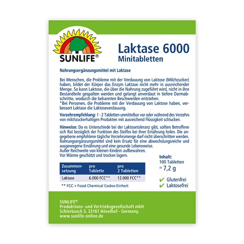 Laktase-Tabletten Sunlife Laktase 6000 Mini-Tabletten, 1 x 100