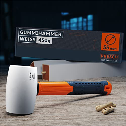 Gummihammer PRESCH Weiß 450g, hart, Fiberglasstiel, ⌀55mm