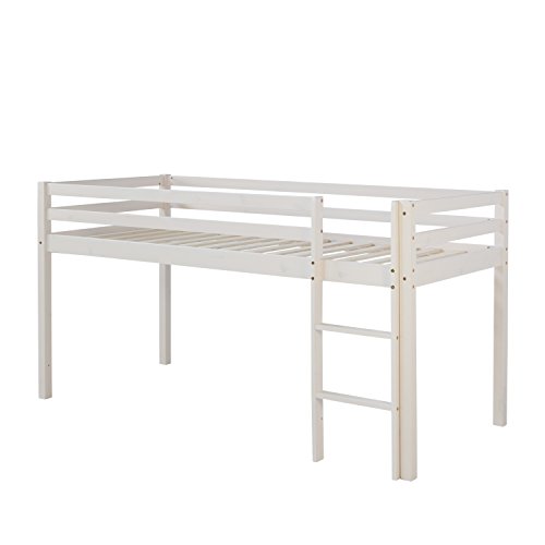 Hochbett Homestyle4u 1433 Weiß Kinderbett 90×200 mit Leiter