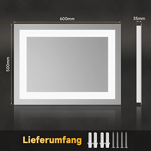 Badspiegel ELEGANT mit LED Beleuchtung 60×50 cm