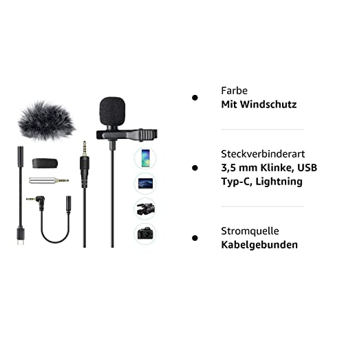 Ansteckmikrofon AGPTEK Lavalier, 2m Mini Omnidirectional