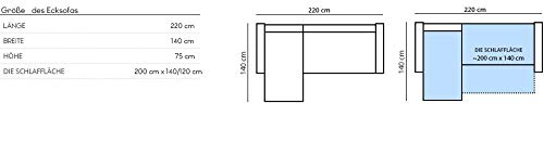 Ecksofa Sofini Etna mit Schlaffunktion, Eckcouch