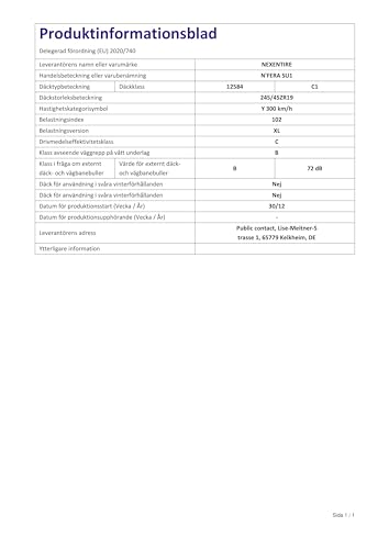 Sommerreifen Nexen N’Fera SU1 XL RPB, 245/45R19 102Y