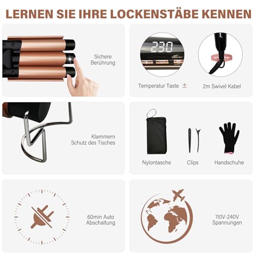 Lockenstab mit 3 Stäben janelove 10-32mm Lockenstab 5 in 1