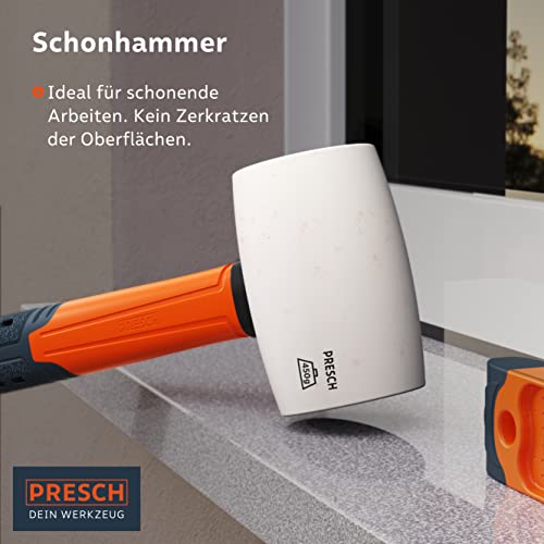 Gummihammer PRESCH Weiß 450g, hart, Fiberglasstiel, ⌀55mm