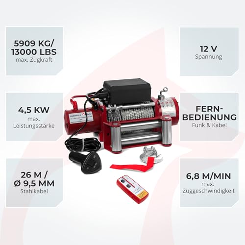 Seilwinde 12 V Rotfuchs Elektrische Seilwinde 12v