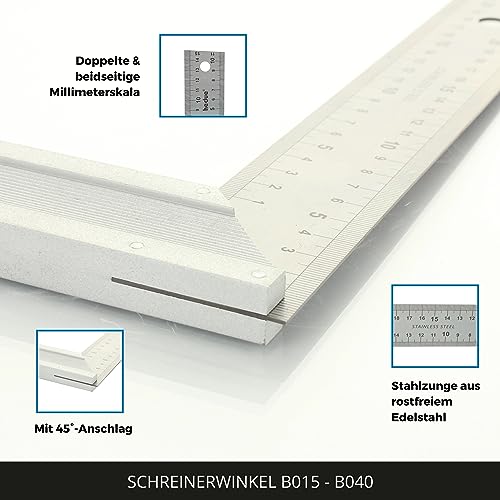 Schreinerwinkel Hedue ® mit Anschlag, Anschlagwinkel 45°