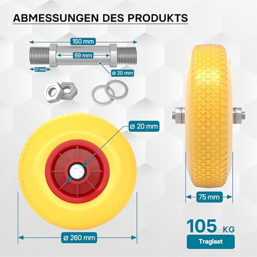 Schubkarrenrad Vollgummi Wiltec Pannensicheres PU Rad