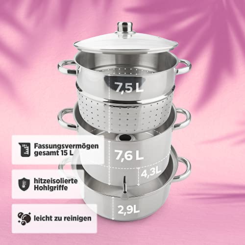 Dampfentsafter Arebos, 15 L, Edelstahl, für alle Herdarten