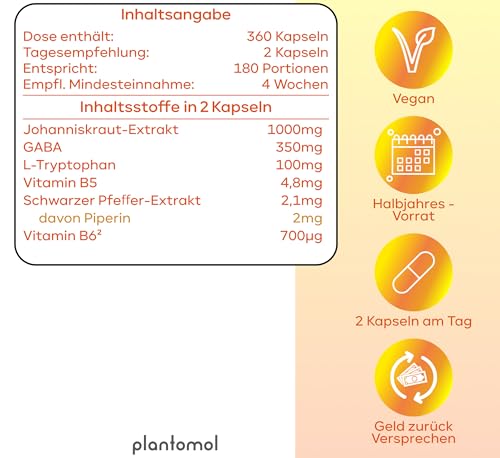 Johanniskraut plantomol NEU: 360 Kapseln als Halbjahresvorrat