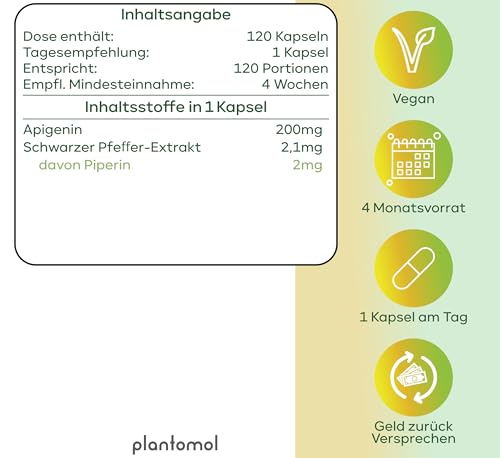 Pflanzliche Beruhigungsmittel plantomol 200mg Apigenin Kapseln