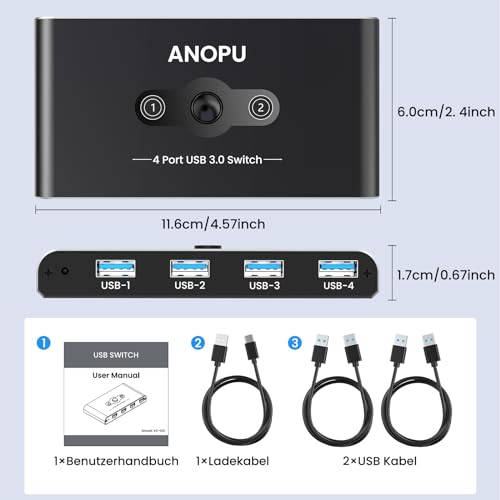 USB-Switch ANOPU USB Switch, Aluminium USB KVM Switch 2 PC