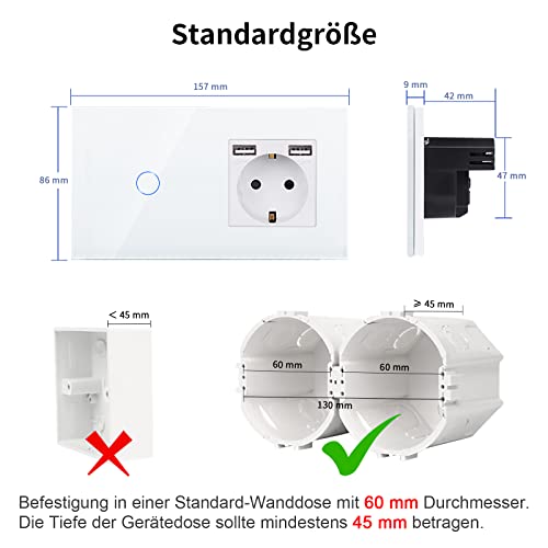 Steckdosen-Lichtschalter CNBINGO Touch Lichtschalter mit Schuko