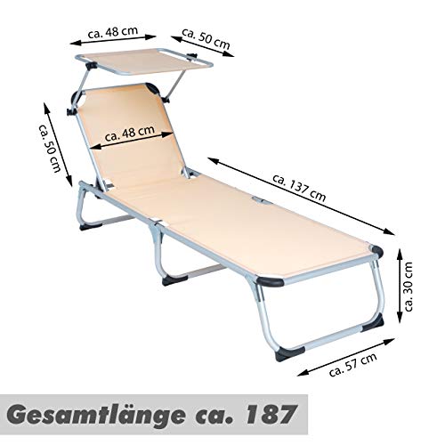 Sonnenliege mit Dach Divero Gartenliege 187x57x30 cm klappbar