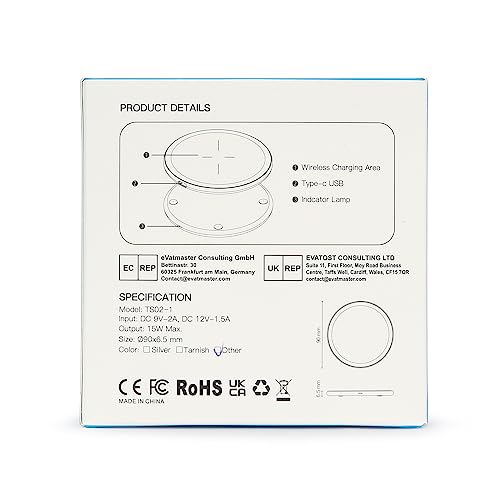 Qi-Ladegerät Evershop 15W Induktive Ladestation Wireless Charger