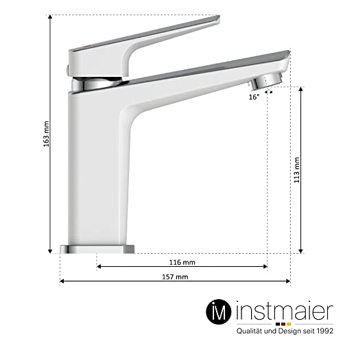 Waschtischarmatur instmaier B2, Wasserhahn für Bad, Chrom Weiß