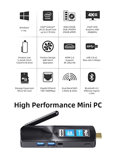 Mini PC Stick MeLE Windows 10 Pro Celeron J4125 8GB 256GB Lüfterlos