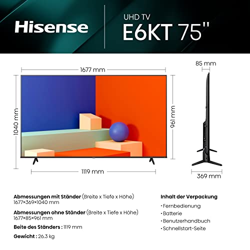 Großer Fernseher Hisense 75E6KT 190,5cm (75 Zoll), 4K UHD