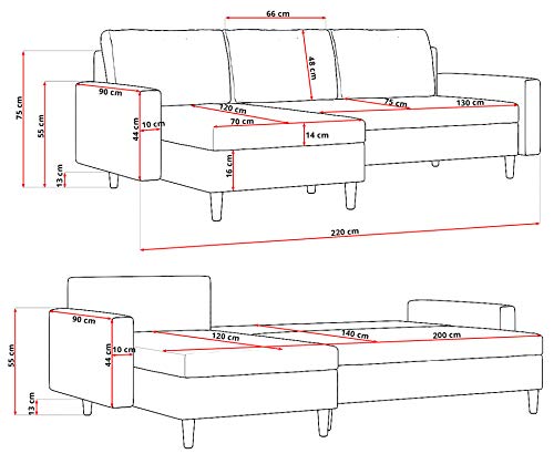 Ecksofa Sofini Etna mit Schlaffunktion, Eckcouch