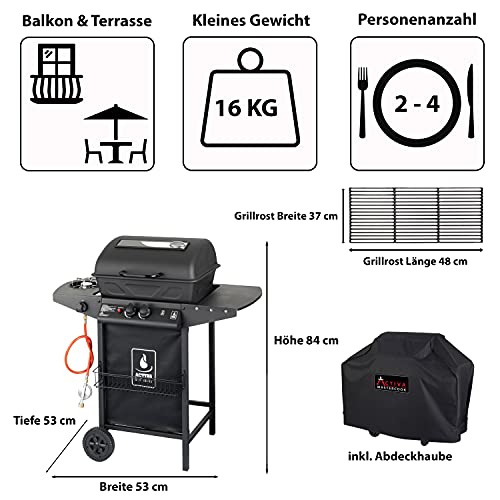 Grillwagen ACTIVA Lavastein Gas 2 Brenner 8kW, mit Sichtfenster