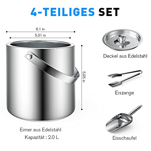 Eiskübel FiveHome 2L Eiswürfelbehälter Edelstahl