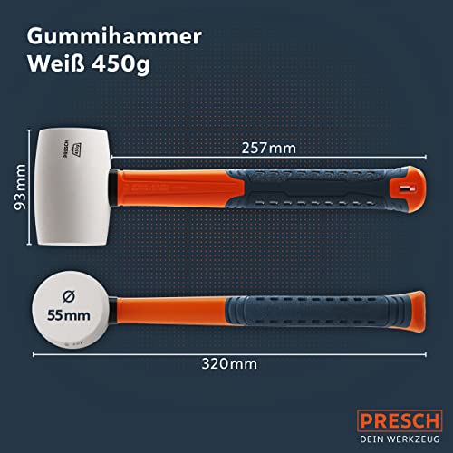 Gummihammer PRESCH Weiß 450g, hart, Fiberglasstiel, ⌀55mm