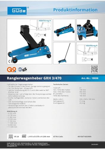 Wagenheber Güde RANGIER GRH 3-470