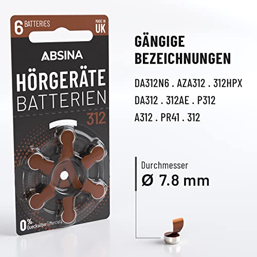 Hörgerätebatterien ABSINA 312 6 Stück