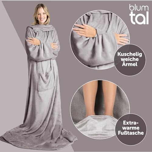 Ärmeldecke Blumtal Unisex – Kuscheldecke flauschig mit Ärmeln