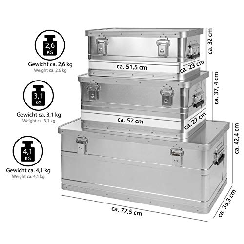 Aluboxen ONVAYA Alubox 3er Set stapelbar, Alukisten mit Deckel