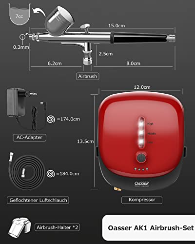 Airbrush-Set Oasser Airbrush Set Kompressor Dual Action 3 Modi