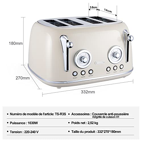 Toaster 4 Scheiben wiltal, Toaster Langschlitz, Edelstahl Gehäuse