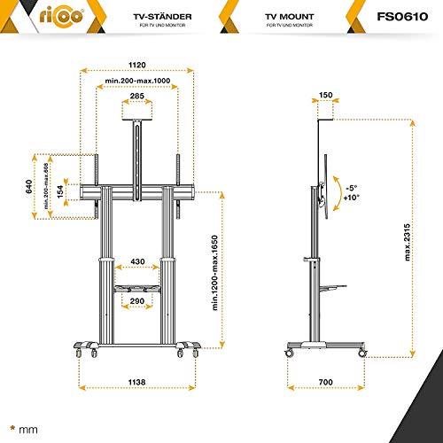TV-Ständer RICOO TV Standfuss Halterung Rollbar Höhenverstellbar