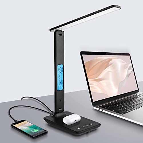 Schreibtischlampe LAOPAO LED Dimmable mit Uhr Desk Lamp