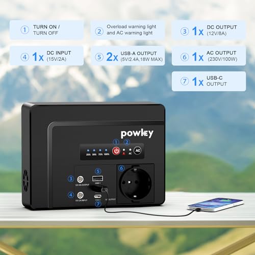 Powerbank mit Steckdose powkey 97.68Wh Tragbare Powerstation