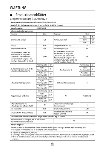 Miele Waschmaschine Midea MF100W60-E Waschmaschine / 6KG / 40cm tief