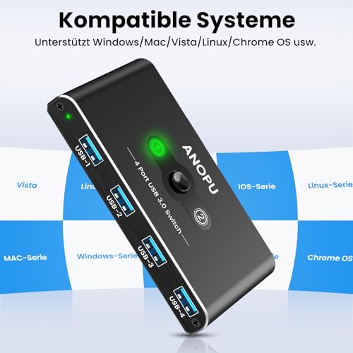 USB-Switch ANOPU USB Switch, Aluminium USB KVM Switch 2 PC