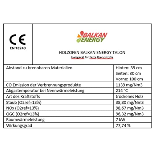 Dauerbrandofen BALKAN ENERGY Holzofen Modell Talon 7kW