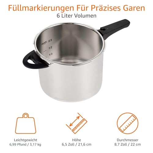 Schnellkochtopf 6 Liter Amazon Basics Schnellkochtopf, Edelstahl